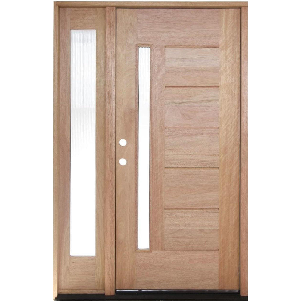 53 in x 80 in Exterior Mahogany Door | One Line Glass with One Sidelite
